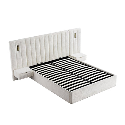 Lit coffre ottoman surdimensionné Tremezzo, tissu texturé beige