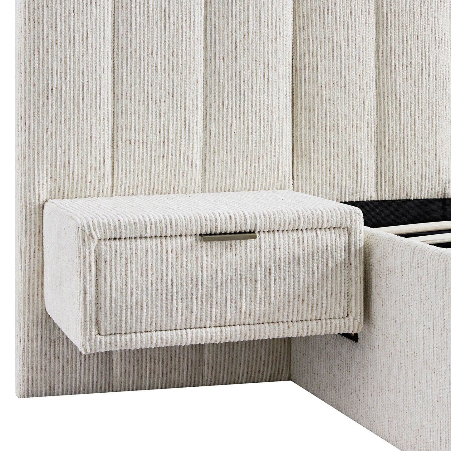 Lit coffre ottoman surdimensionné Tremezzo, tissu texturé beige