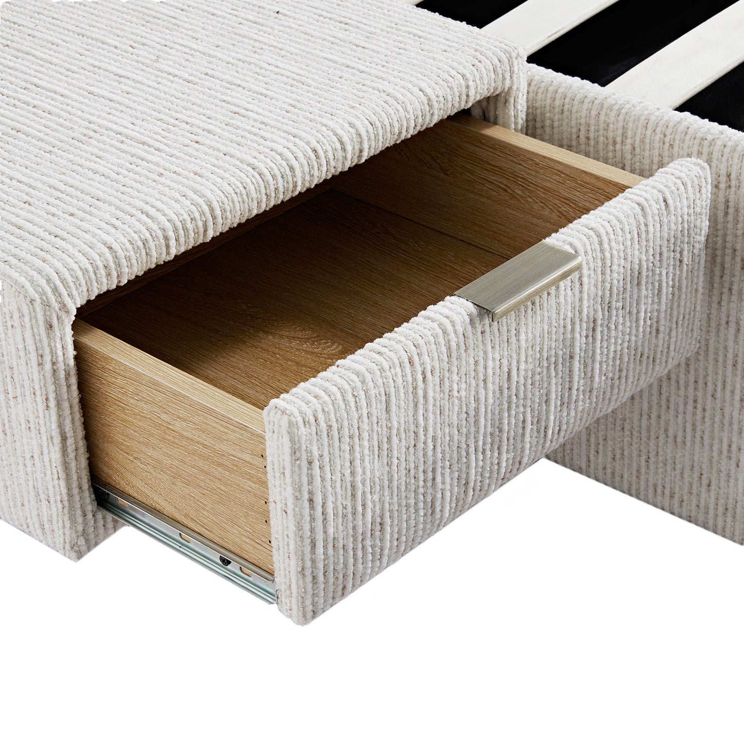 Lit coffre ottoman surdimensionné Tremezzo, tissu texturé beige