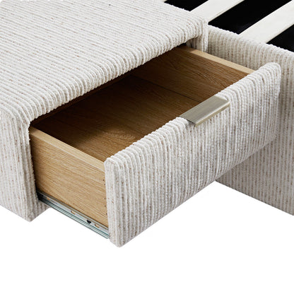 Lit coffre ottoman surdimensionné Tremezzo, tissu texturé beige