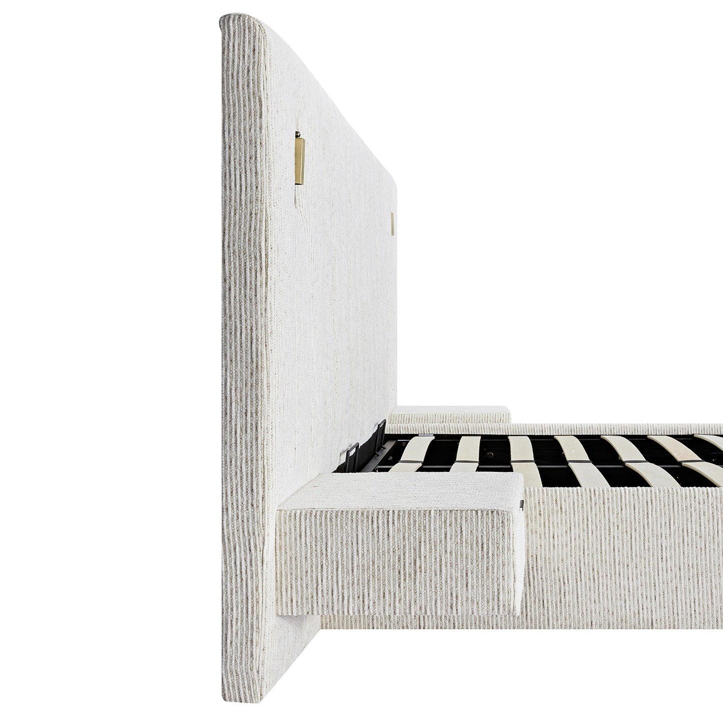 Lit coffre ottoman surdimensionné Tremezzo, tissu texturé beige