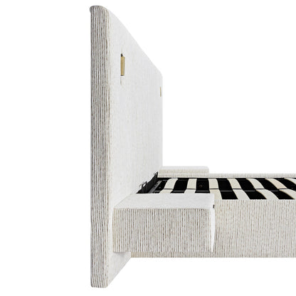 Lit coffre ottoman surdimensionné Tremezzo, tissu texturé beige