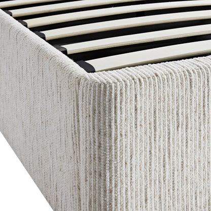 Lit coffre ottoman surdimensionné Tremezzo, tissu texturé beige