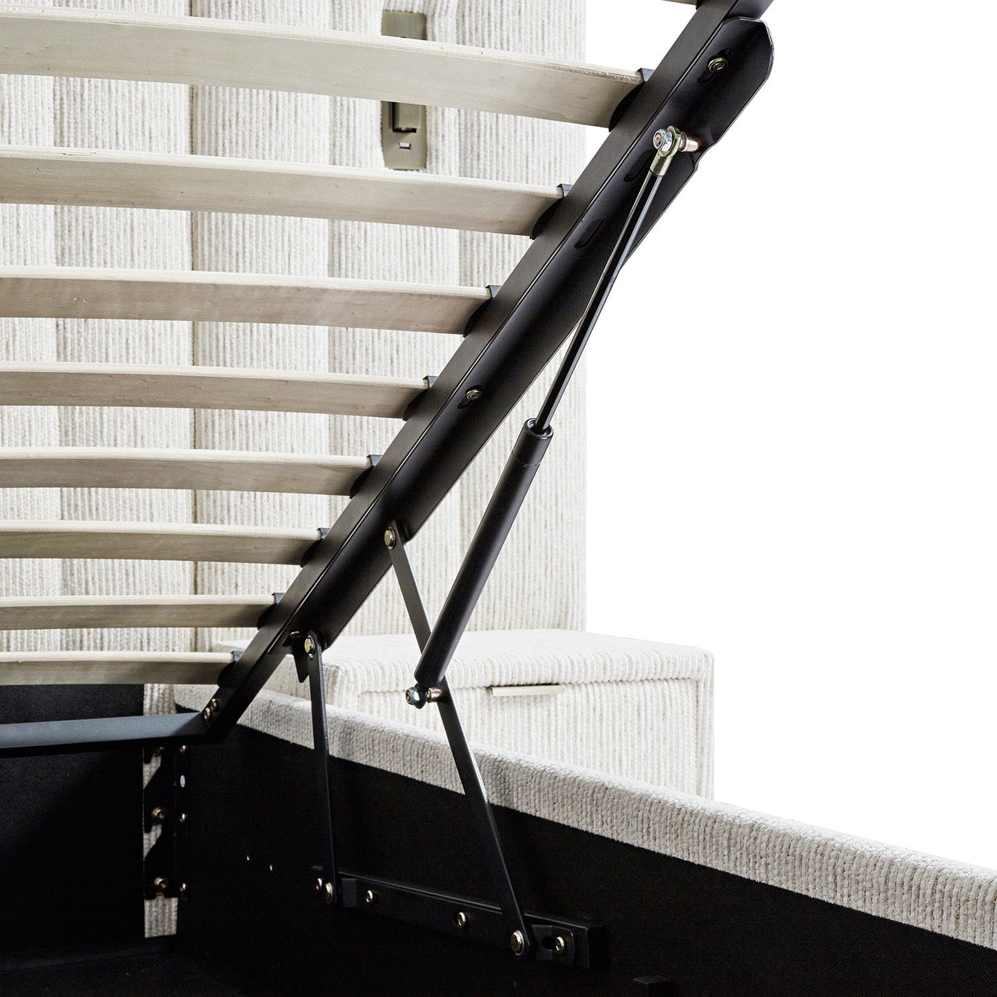 Lit coffre ottoman surdimensionné Tremezzo, tissu texturé beige