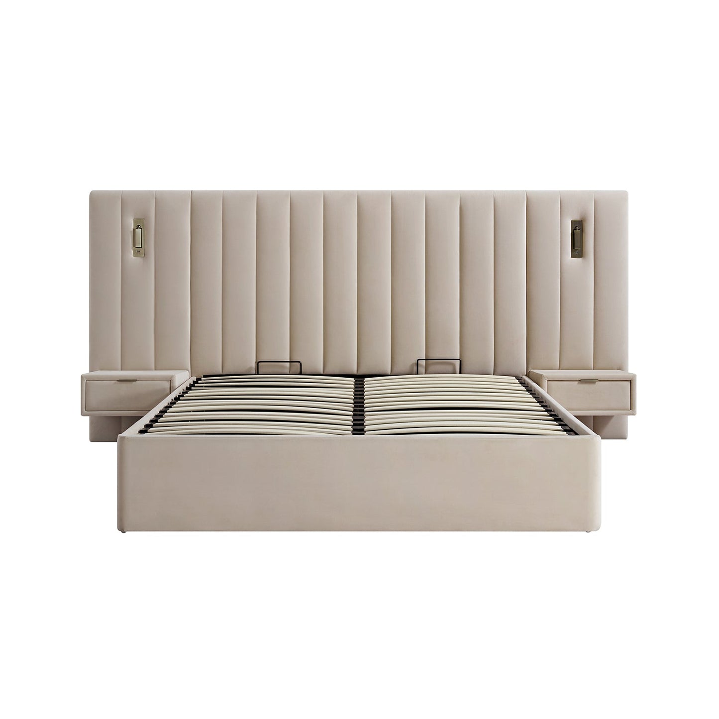 Lit coffre ottoman surdimensionné Tremezzo, velours champagne