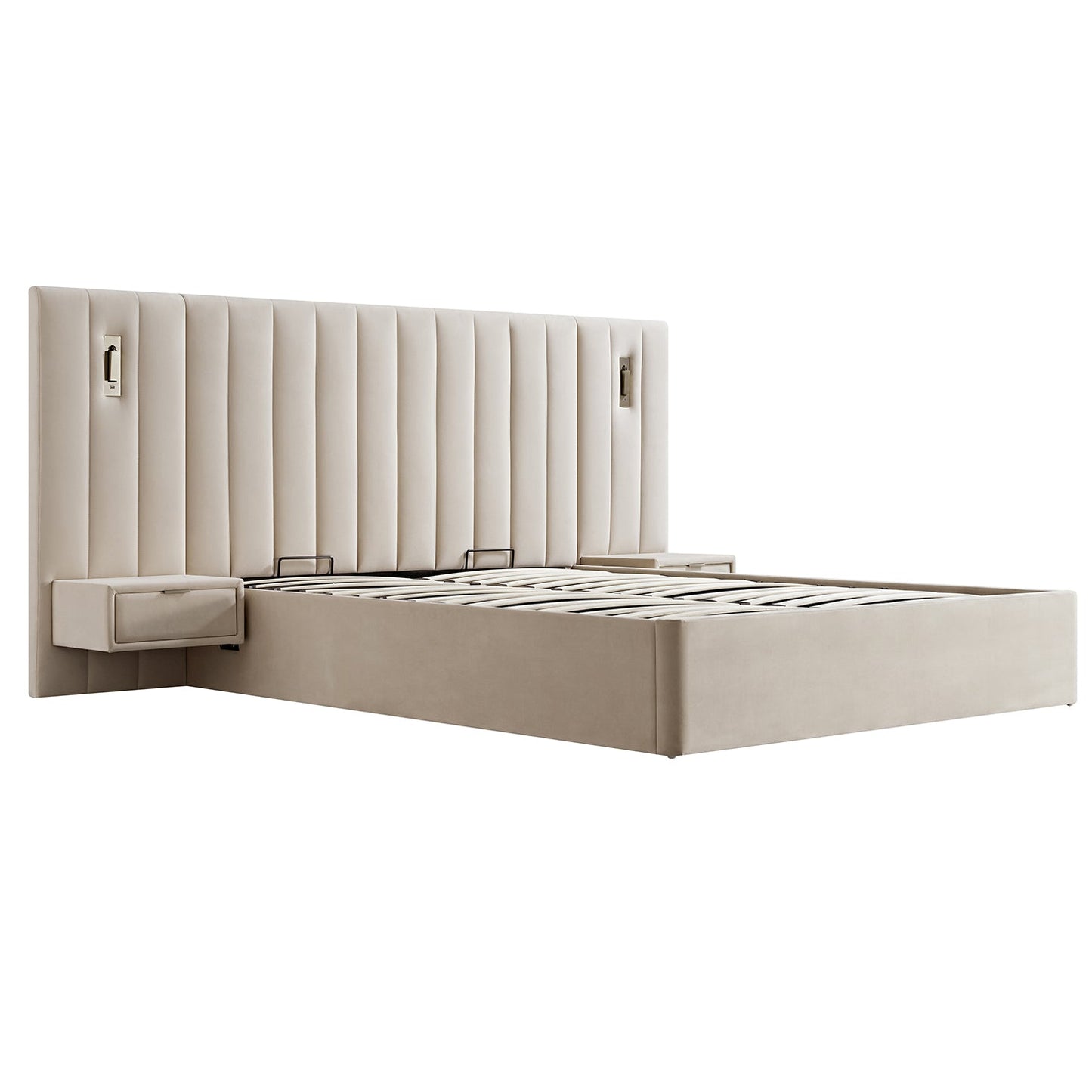 Lit coffre ottoman surdimensionné Tremezzo, velours champagne