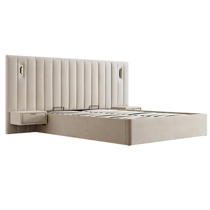 Lit coffre ottoman surdimensionné Tremezzo, velours champagne