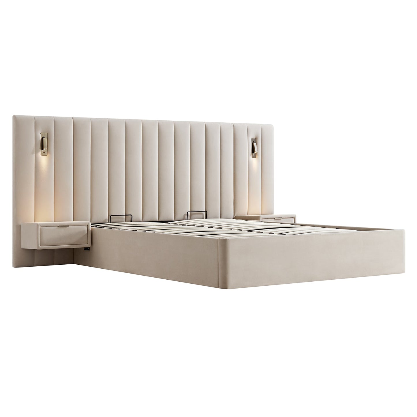 Lit coffre ottoman surdimensionné Tremezzo, velours champagne