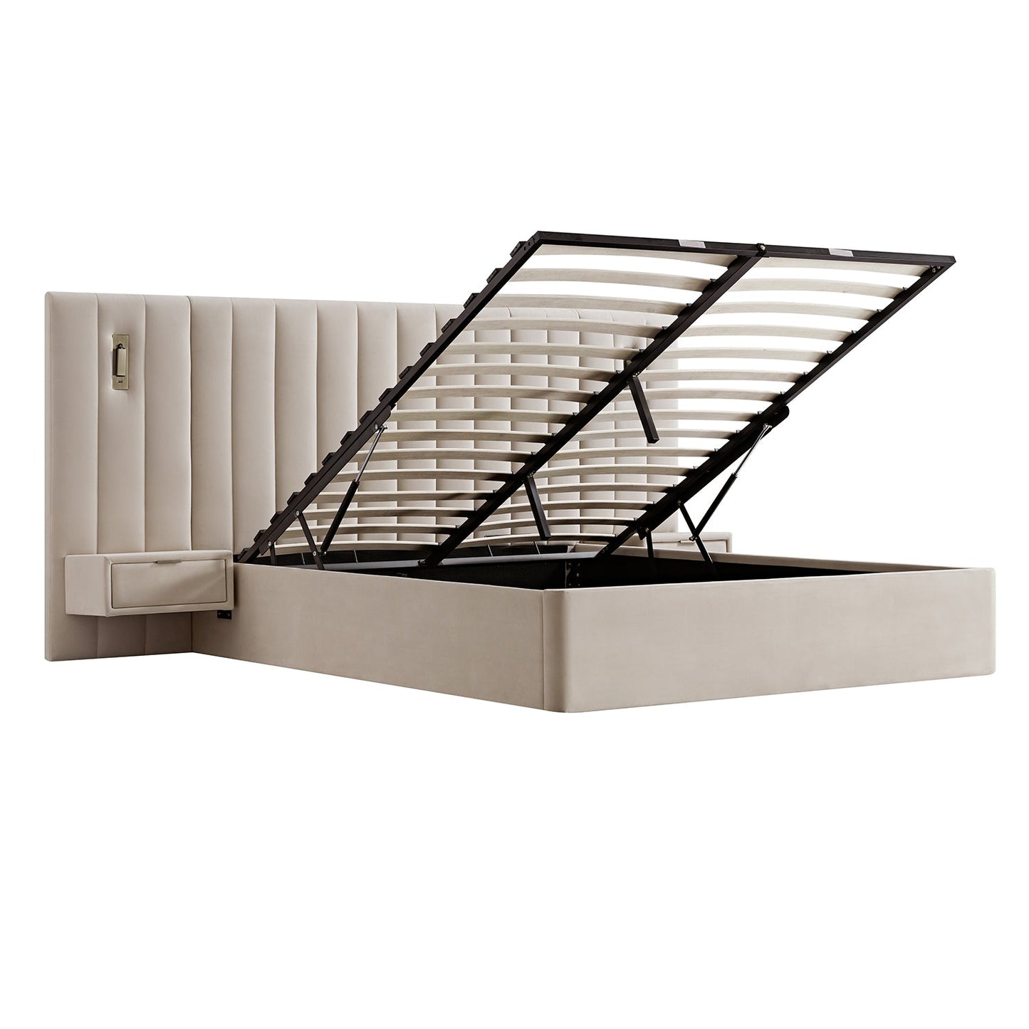 Lit coffre ottoman surdimensionné Tremezzo, velours champagne