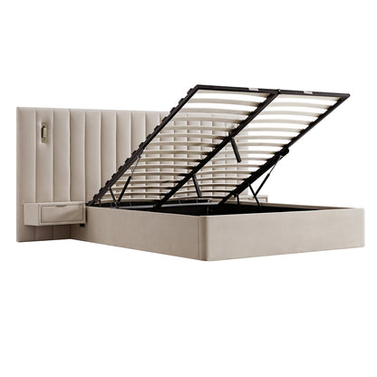 Lit coffre ottoman surdimensionné Tremezzo, velours champagne