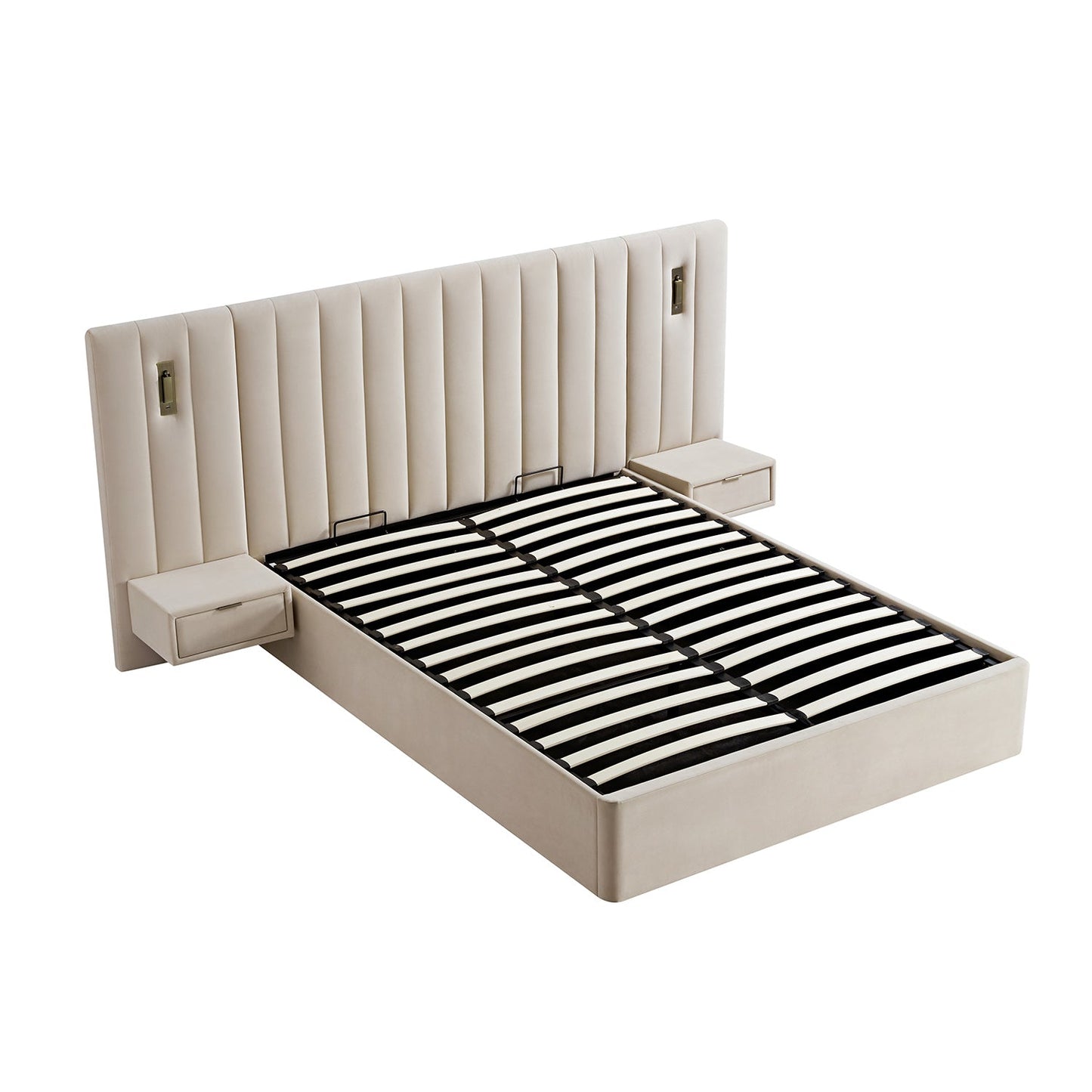 Lit coffre ottoman surdimensionné Tremezzo, velours champagne