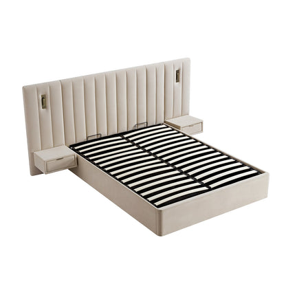 Lit coffre ottoman surdimensionné Tremezzo, velours champagne