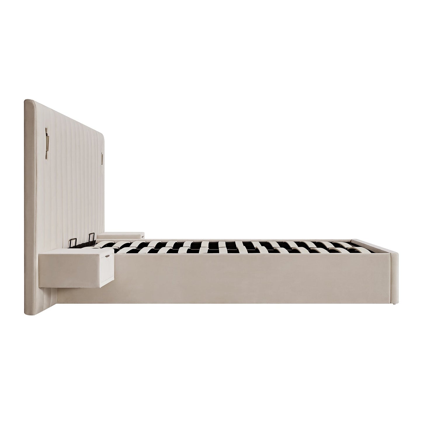 Lit coffre ottoman surdimensionné Tremezzo, velours champagne