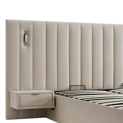 Lit coffre ottoman surdimensionné Tremezzo, velours champagne