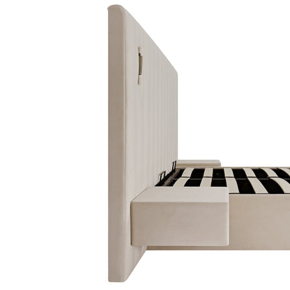 Lit coffre ottoman surdimensionné Tremezzo, velours champagne