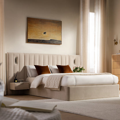 Lit coffre ottoman surdimensionné Tremezzo, velours champagne