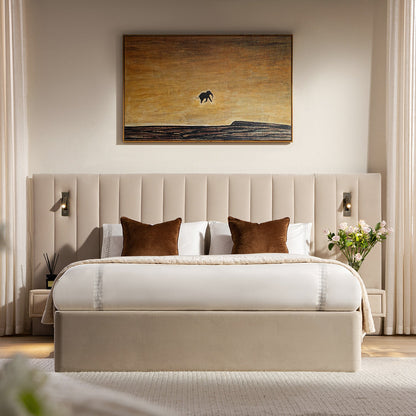 Lit coffre ottoman surdimensionné Tremezzo, velours champagne