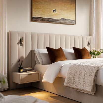 Lit coffre ottoman surdimensionné Tremezzo, velours champagne