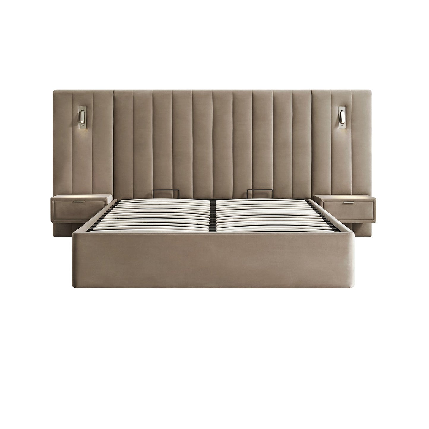 Lit coffre ottoman surdimensionné Tremezzo, velours taupe