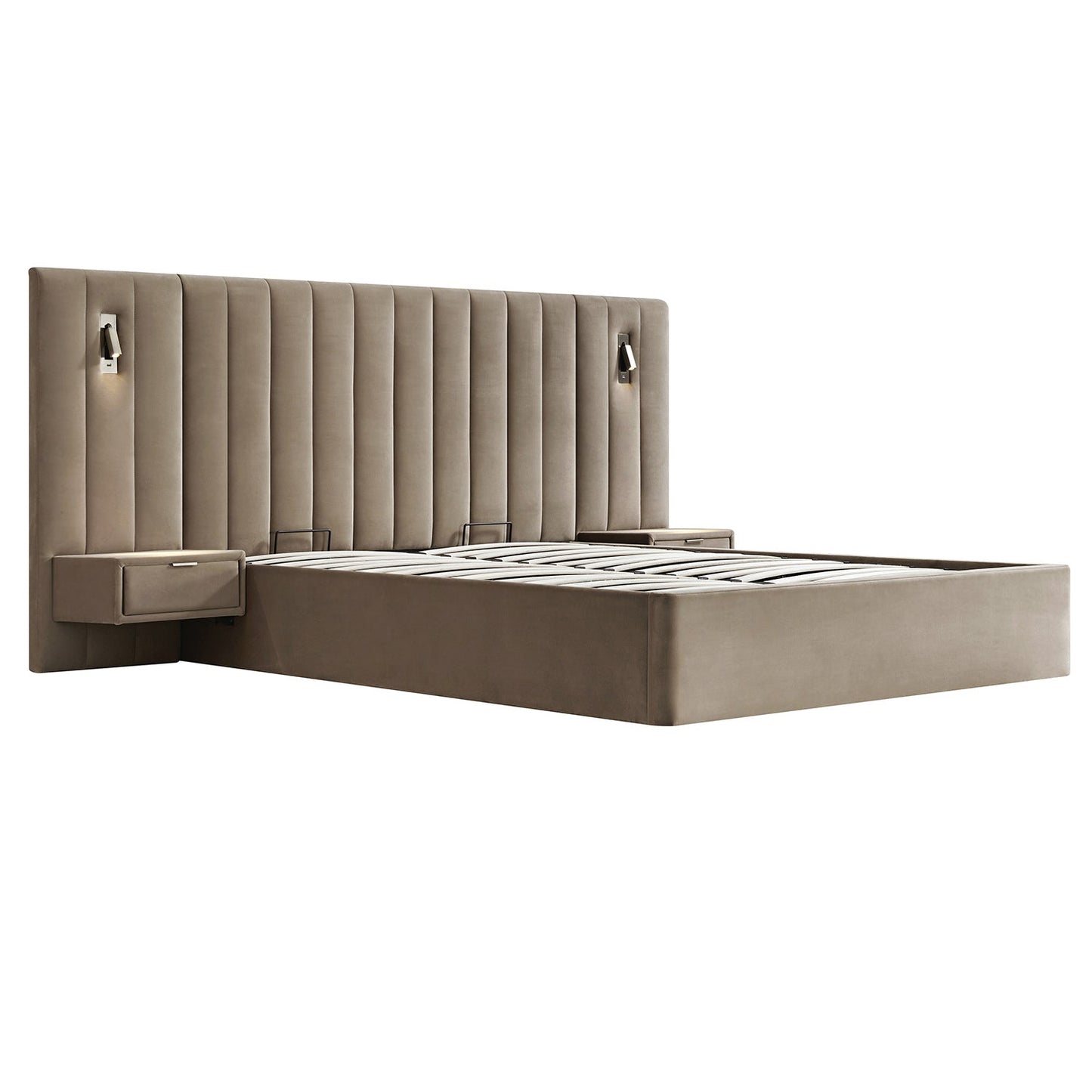 Lit coffre ottoman surdimensionné Tremezzo, velours taupe