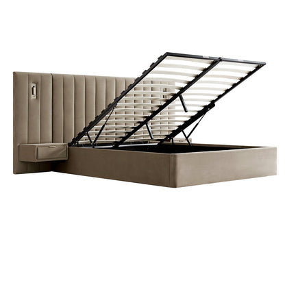 Lit coffre ottoman surdimensionné Tremezzo, velours taupe