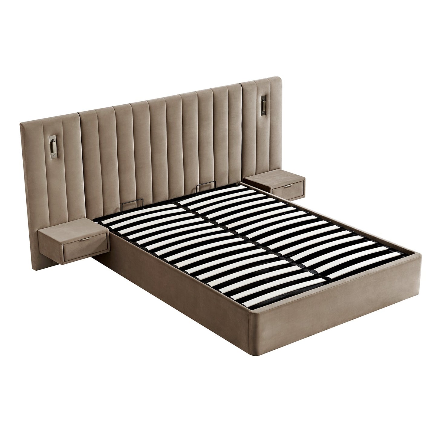 Lit coffre ottoman surdimensionné Tremezzo, velours taupe