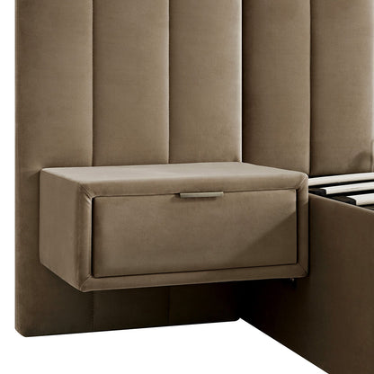 Lit coffre ottoman surdimensionné Tremezzo, velours taupe