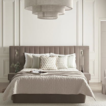 Lit coffre ottoman surdimensionné Tremezzo, velours taupe