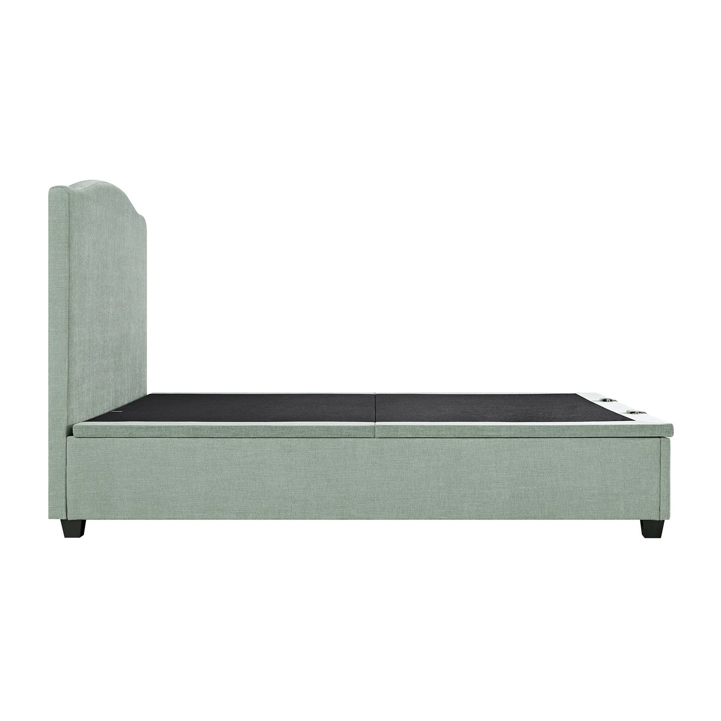 Lit ottoman rembourré Chilworth avec rangement, chenille vert d'eau