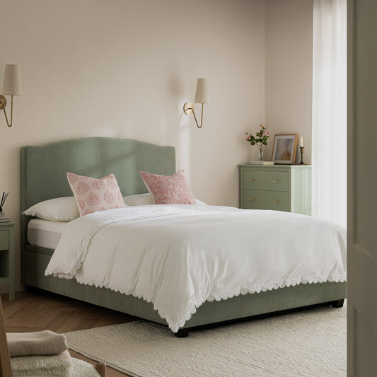 Lit ottoman rembourré Chilworth avec rangement, chenille vert d'eau