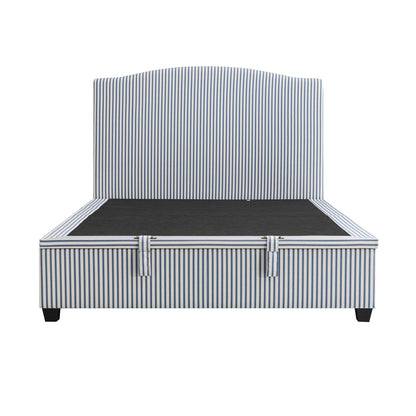 Lit ottoman rembourré Chilworth, mélange de lin à rayures bleues