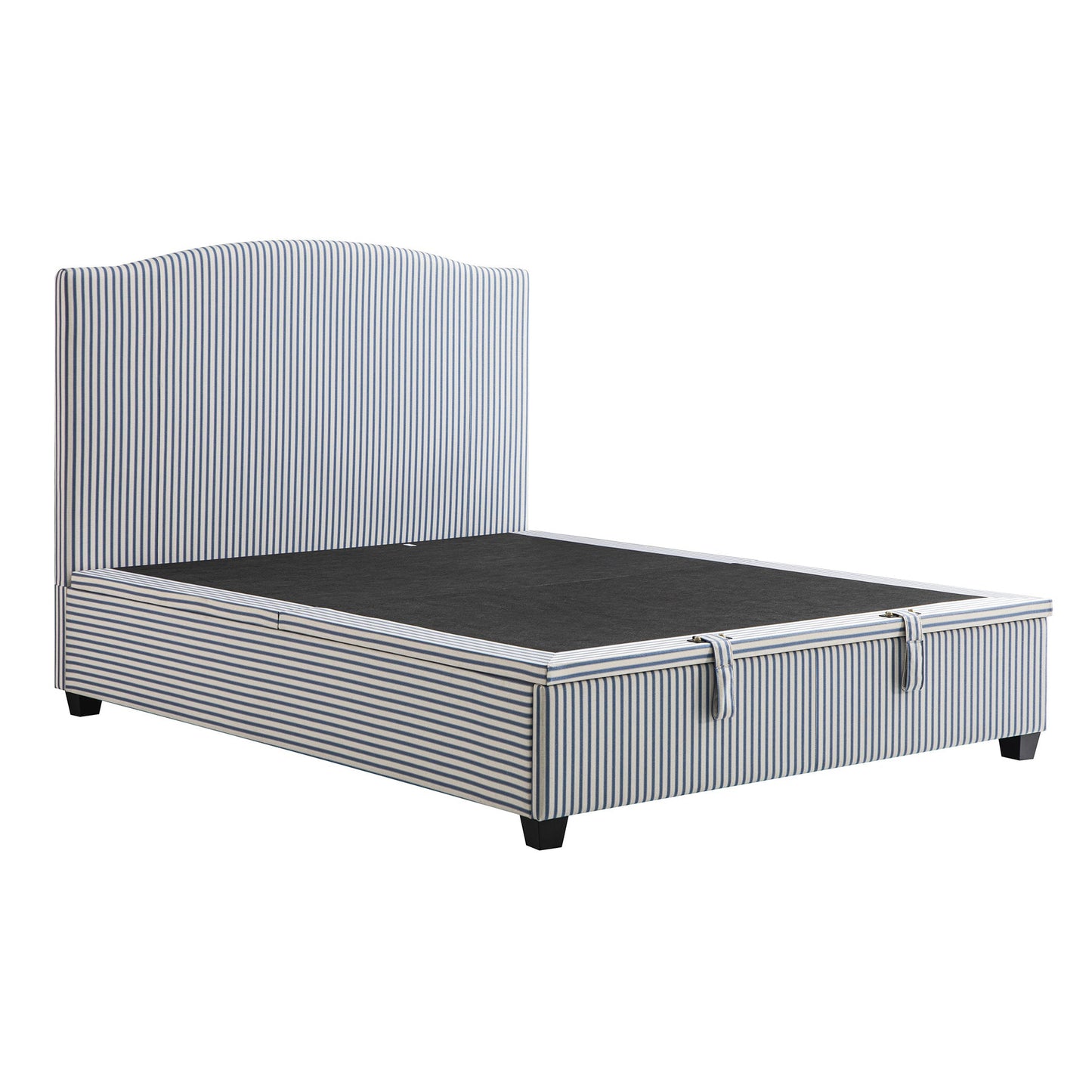 Lit ottoman rembourré Chilworth, mélange de lin à rayures bleues