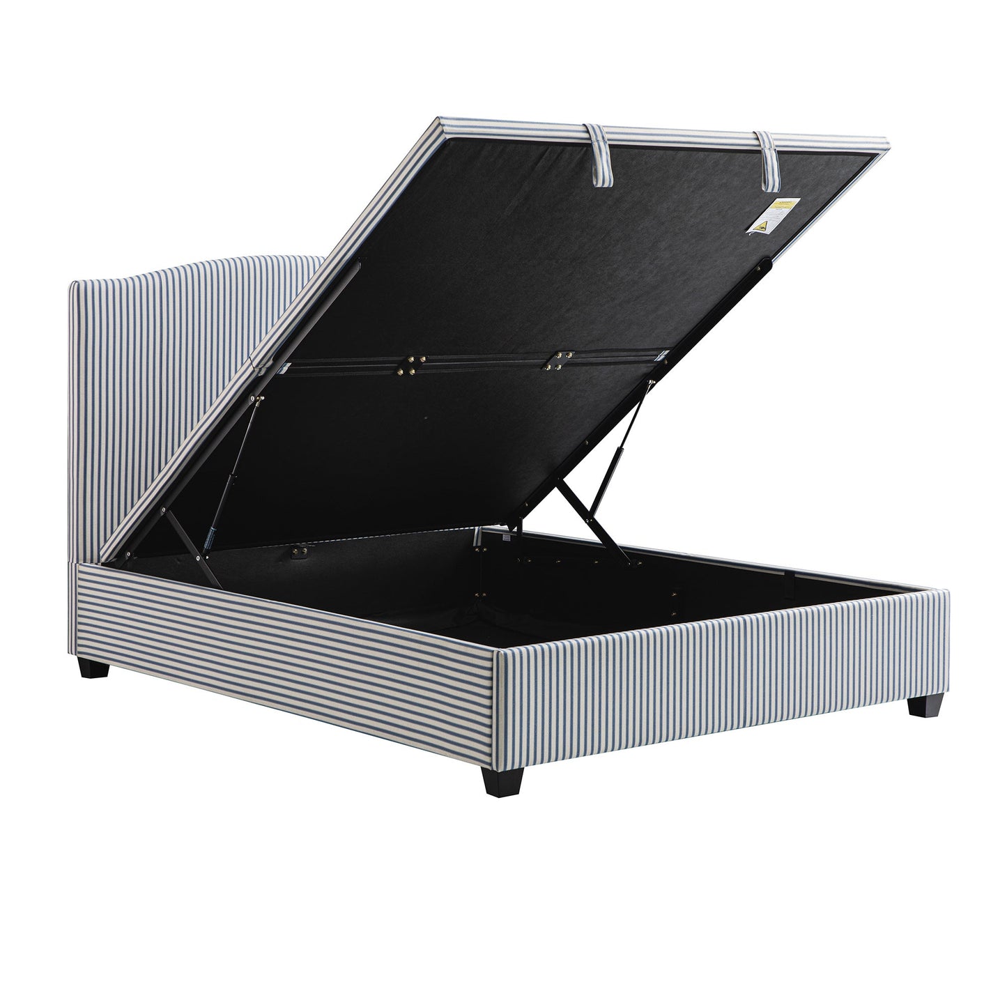 Lit ottoman rembourré Chilworth, mélange de lin à rayures bleues