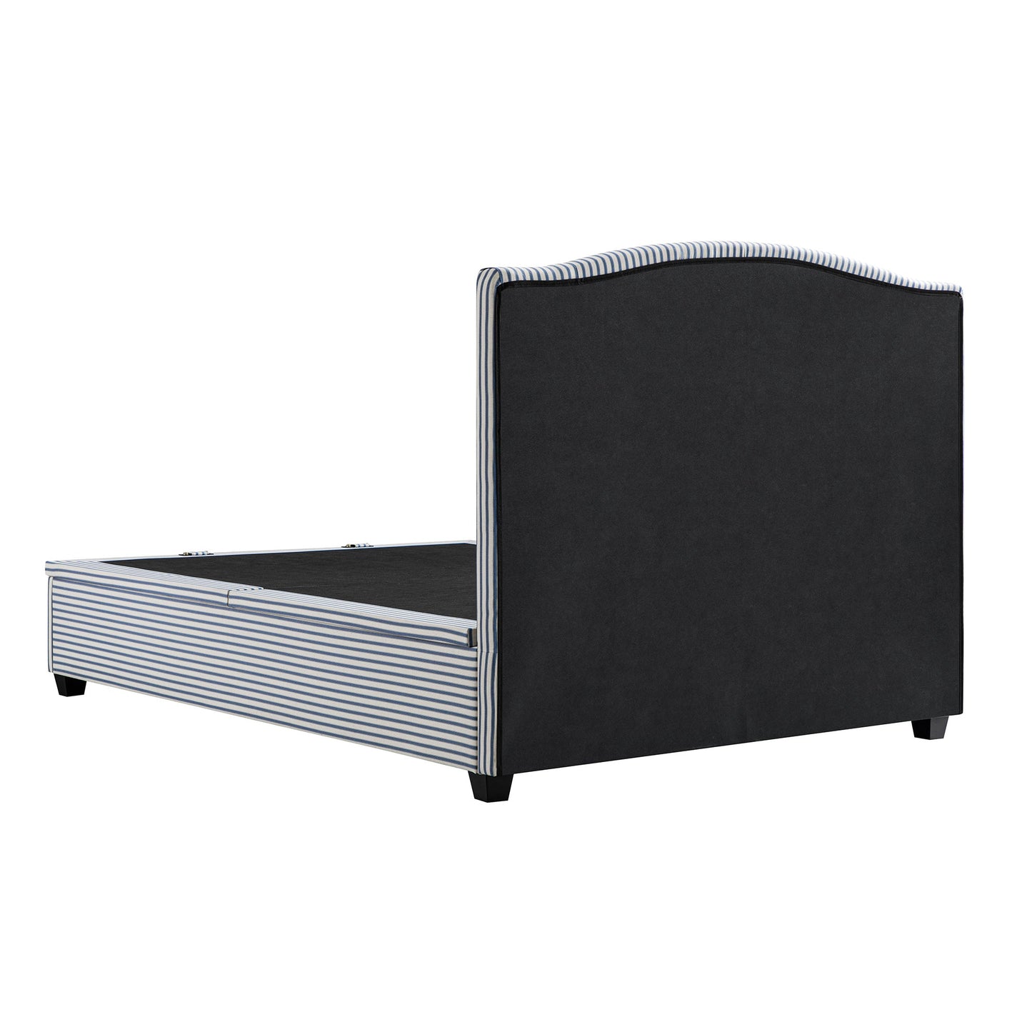 Lit ottoman rembourré Chilworth, mélange de lin à rayures bleues