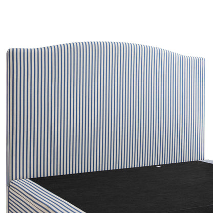 Lit ottoman rembourré Chilworth, mélange de lin à rayures bleues