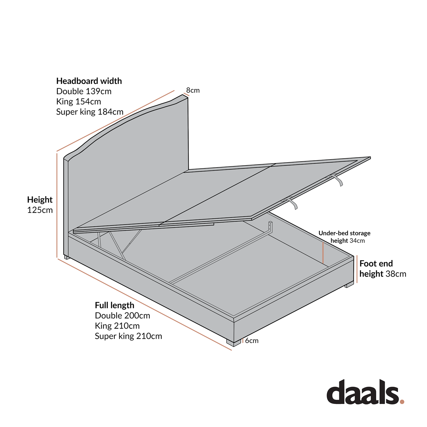 Lit coffre ottoman rembourré Chilworth, mélange de lin à rayures ocres