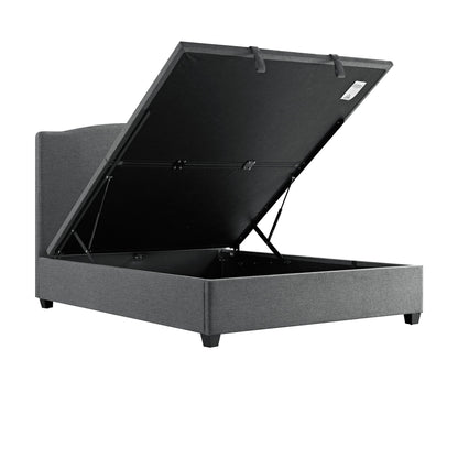 Lit ottoman rembourré Chilworth avec rangement, tissu tissé gris foncé