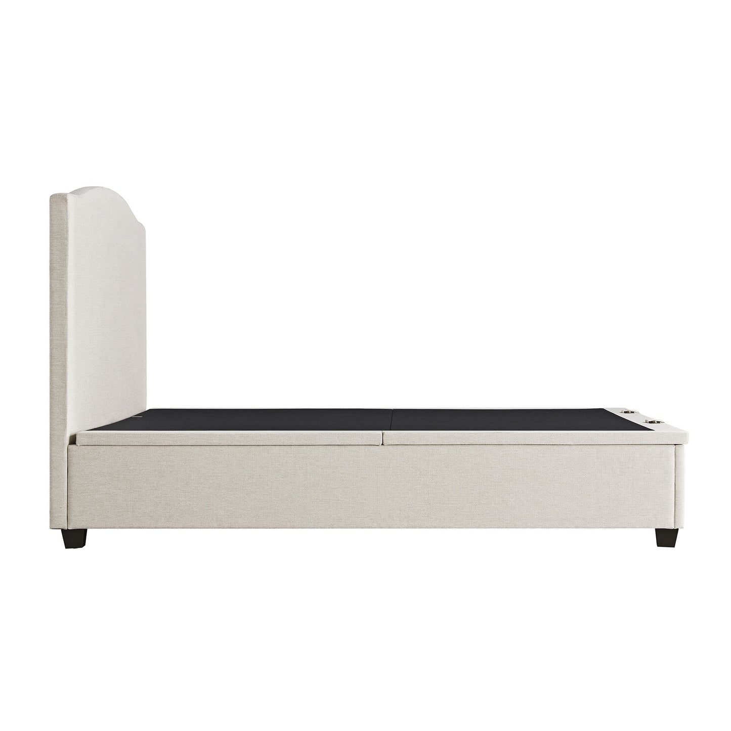 Lit ottoman de rangement rembourré Chilworth, tissu tissé ivoire