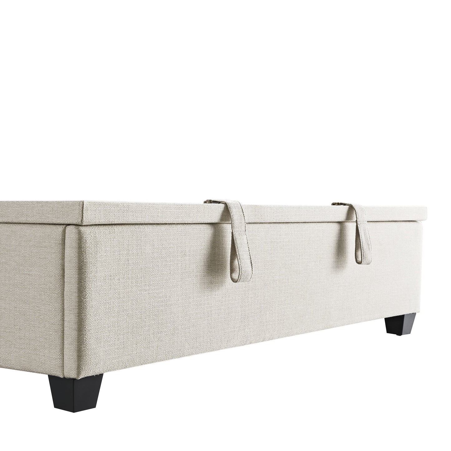 Lit ottoman de rangement rembourré Chilworth, tissu tissé ivoire