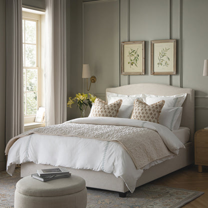 Lit ottoman de rangement rembourré Chilworth, tissu tissé ivoire