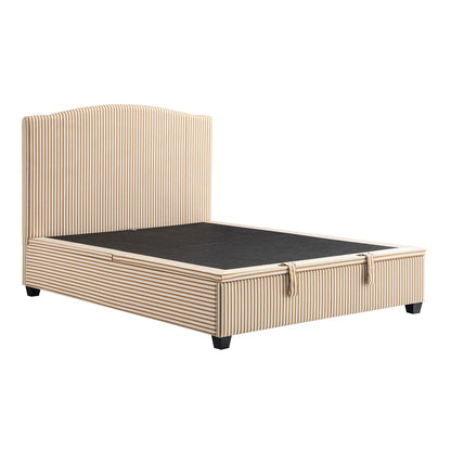 Lit coffre ottoman rembourré Chilworth, mélange de lin à rayures ocres