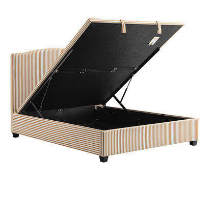 Lit coffre ottoman rembourré Chilworth, mélange de lin à rayures ocres