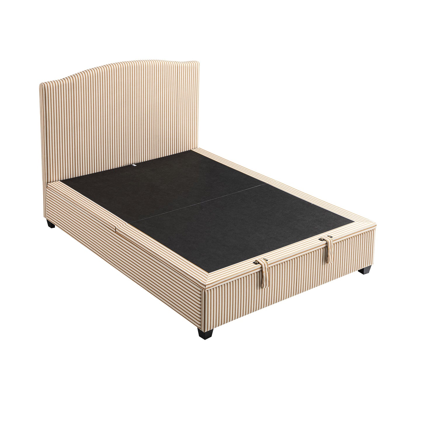 Lit coffre ottoman rembourré Chilworth, mélange de lin à rayures ocres