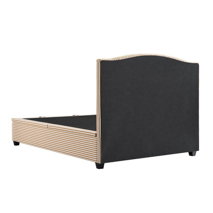 Lit coffre ottoman rembourré Chilworth, mélange de lin à rayures ocres