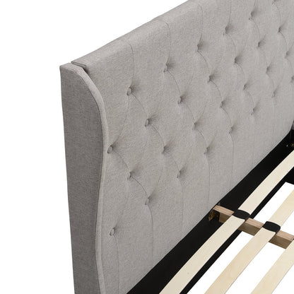 Lit de rangement rembourré à 2 tiroirs et dossier à oreilles boutonnés Weston (tissu gris)