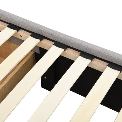 Lit de rangement rembourré à 2 tiroirs et dossier à oreilles boutonnés Weston (tissu gris)