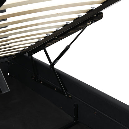 Cadre de lit ottoman Buxton en similicuir avec ouverture latérale et bande lumineuse LED multicolore (PU noir)