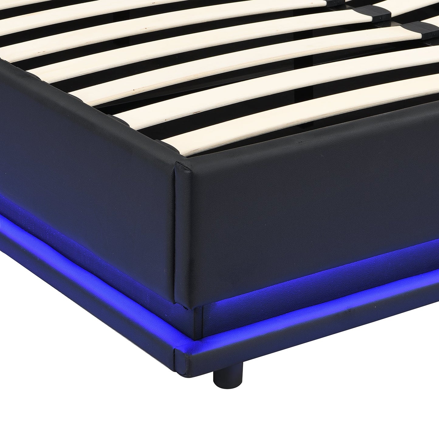 Cadre de lit ottoman Buxton en similicuir avec ouverture latérale et bande lumineuse LED multicolore (PU noir)
