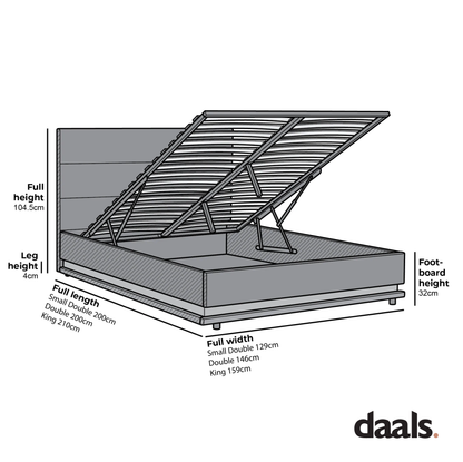 Cadre de lit ottoman Buxton avec ouverture latérale et bande lumineuse LED multicolore (velours gris clair)