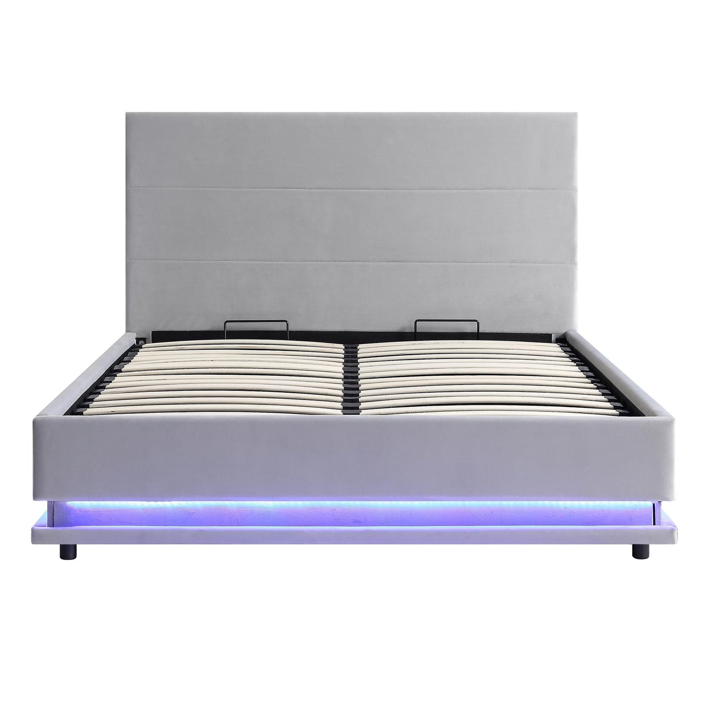 Cadre de lit ottoman Buxton avec ouverture latérale et bande lumineuse LED multicolore (velours gris clair)